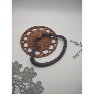 Vintage 1970s Homco Syroco Brown Wicker Faux Rattan Resin Towel Ring Hanger
